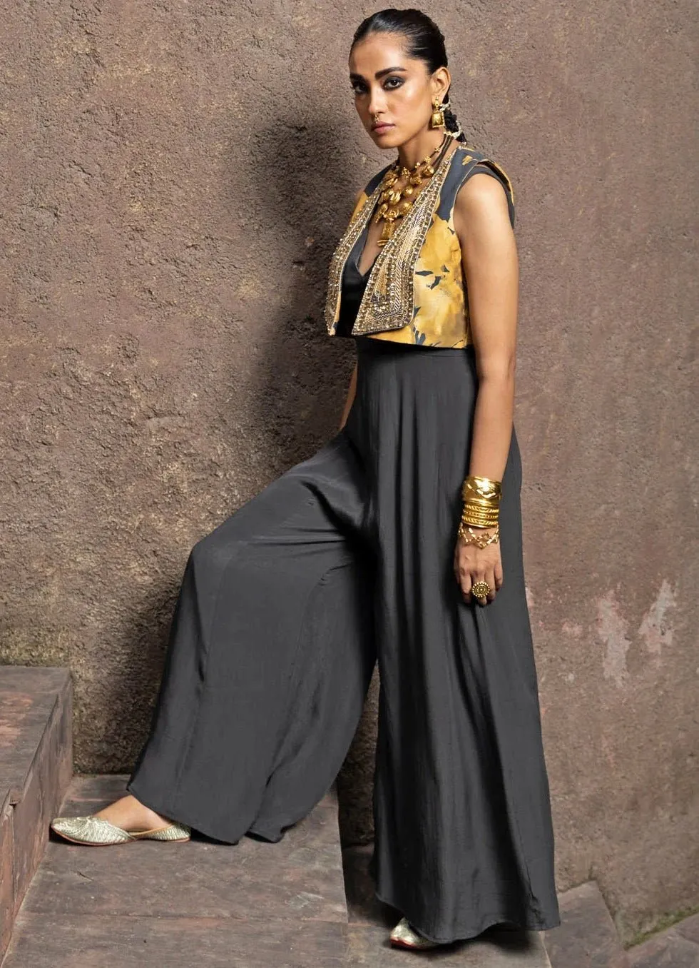 Black Embroidered Jumpsuit