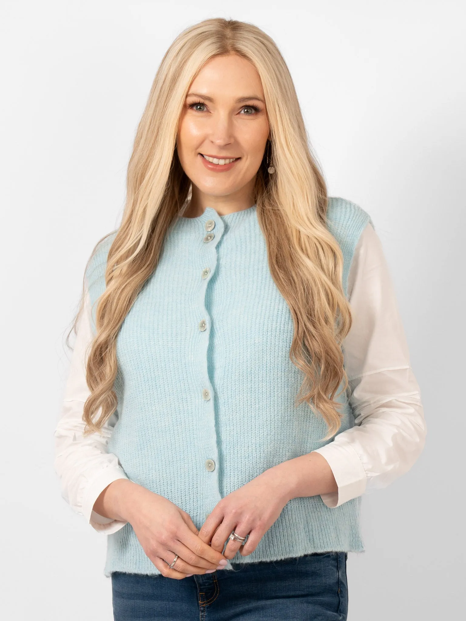 Boston Wool Blend Button Tank Top - Light Blue