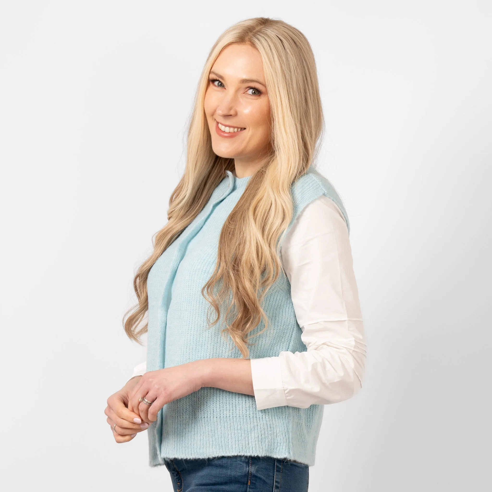 Boston Wool Blend Button Tank Top - Light Blue