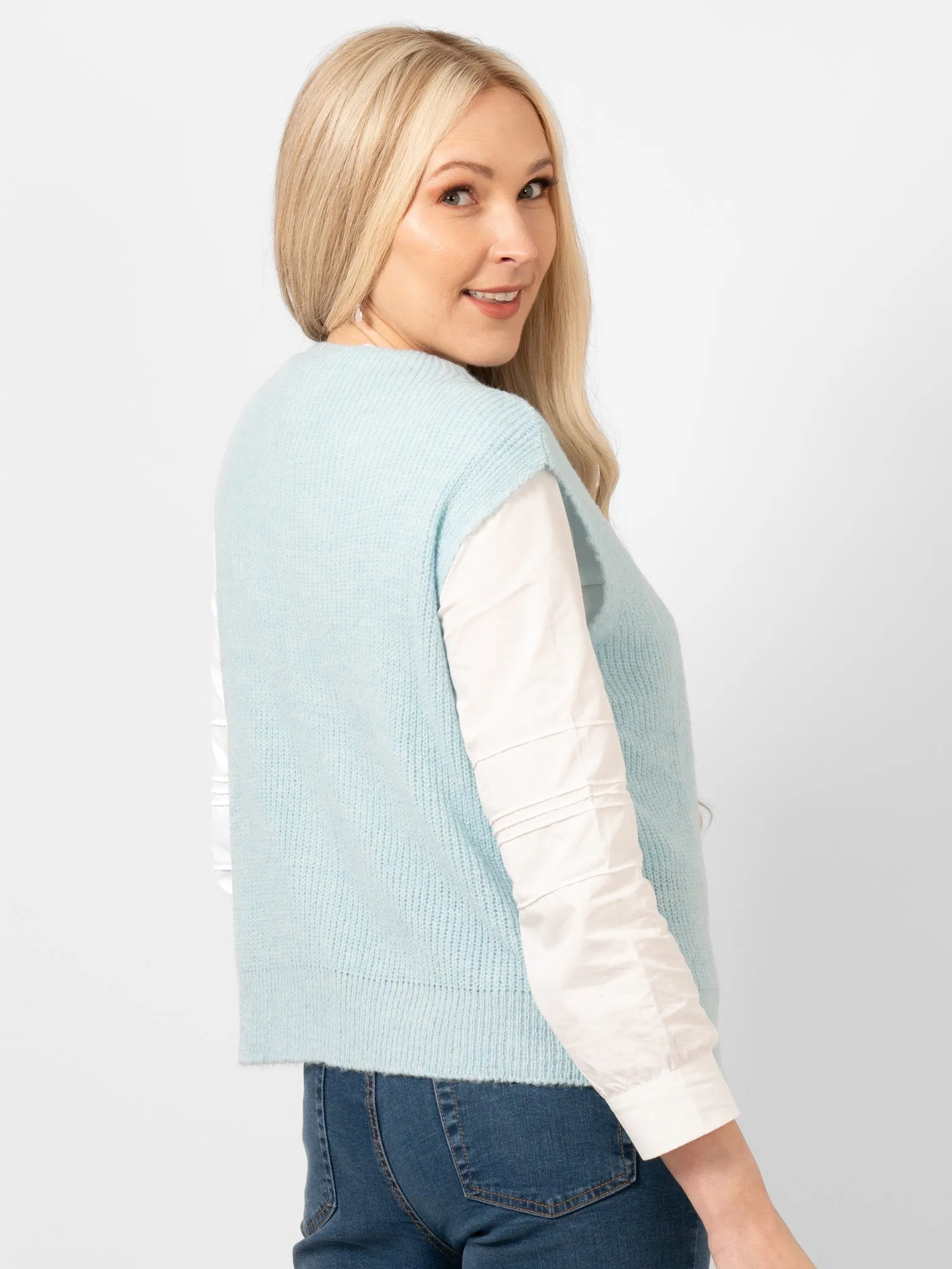 Boston Wool Blend Button Tank Top - Light Blue
