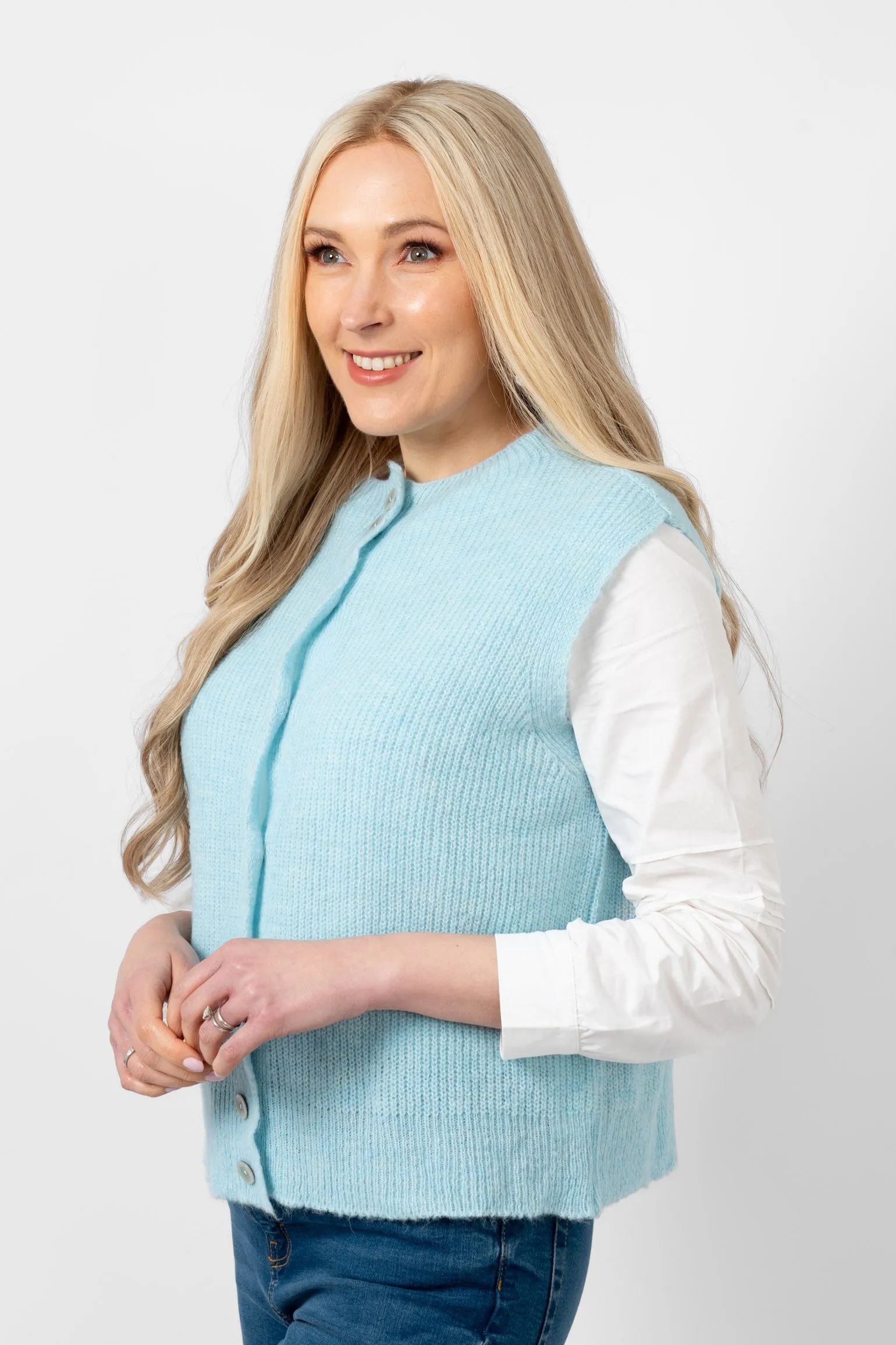 Boston Wool Blend Button Tank Top - Light Blue