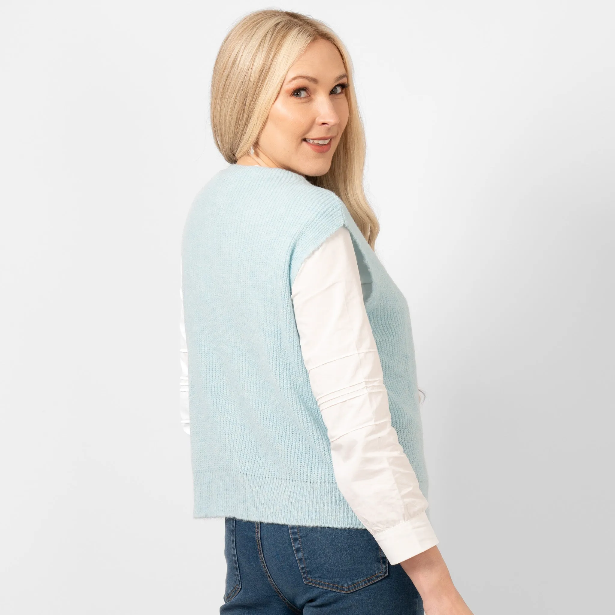 Boston Wool Blend Button Tank Top - Light Blue