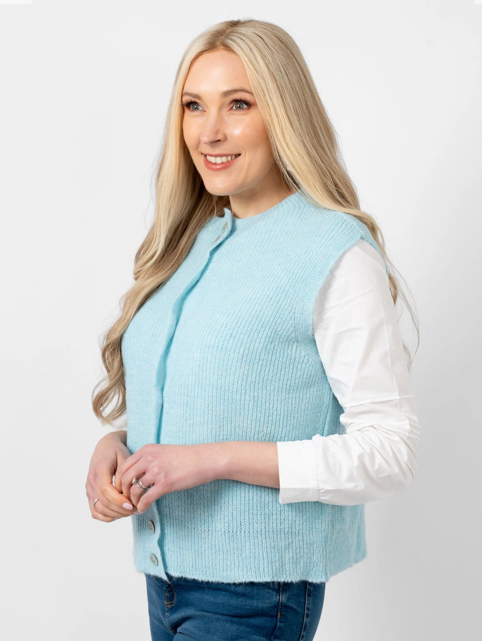Boston Wool Blend Button Tank Top - Light Blue