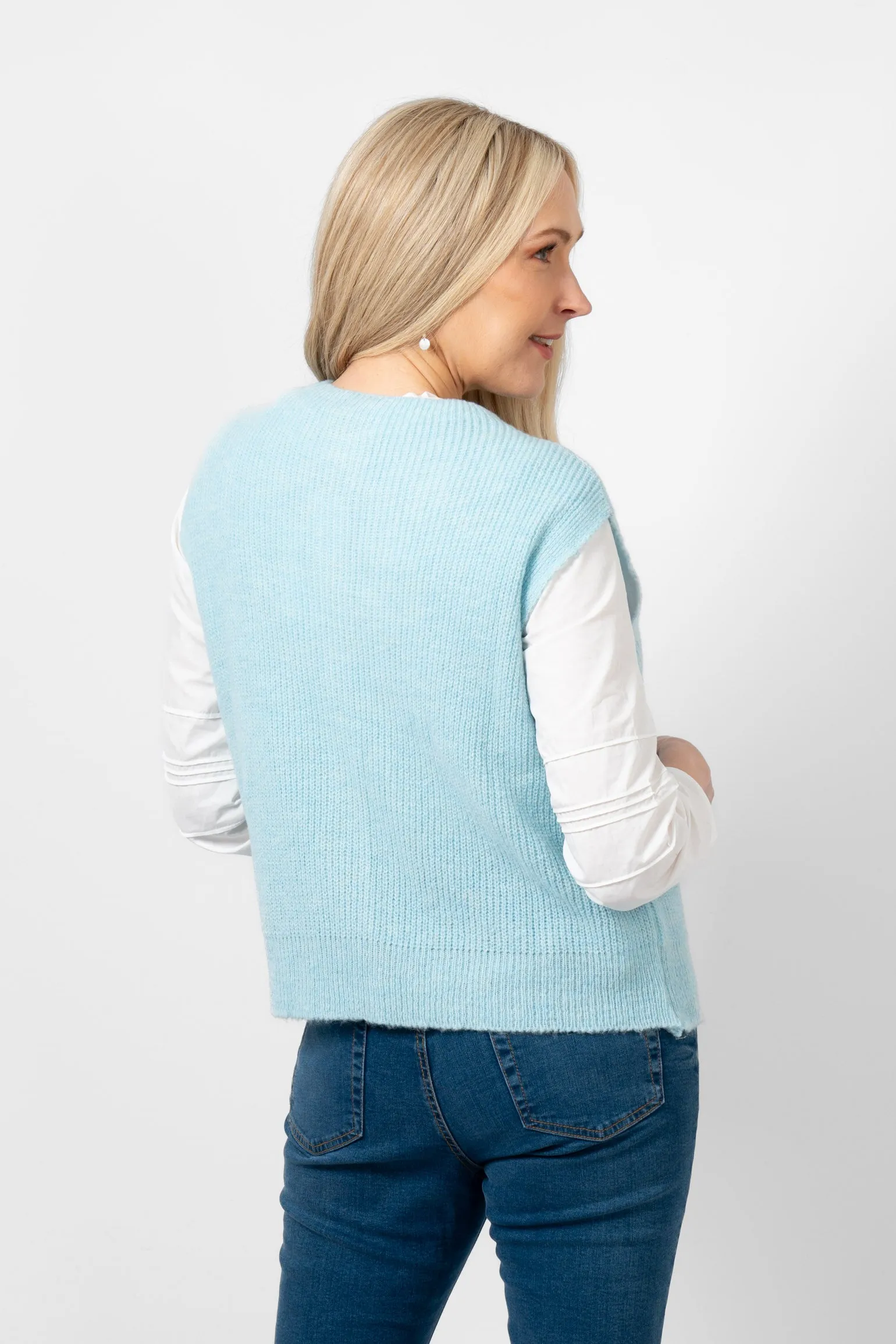 Boston Wool Blend Button Tank Top - Light Blue