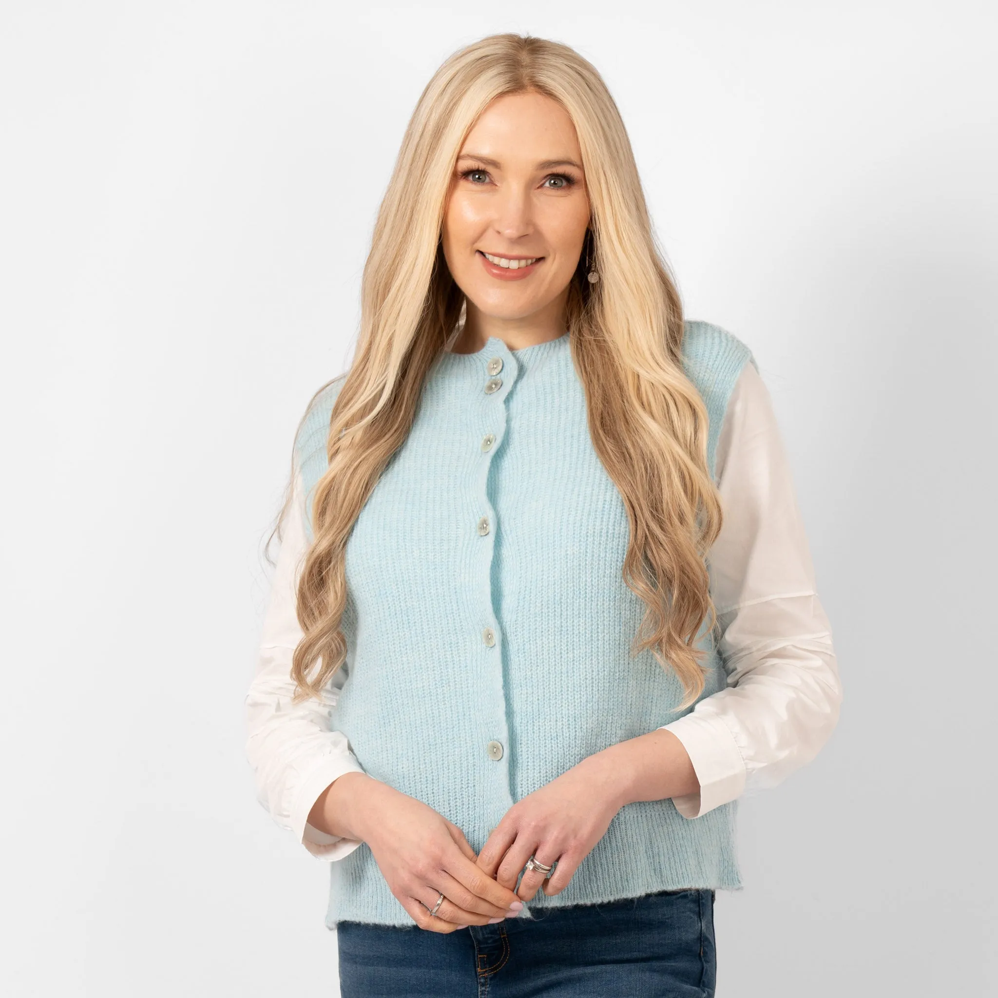 Boston Wool Blend Button Tank Top - Light Blue