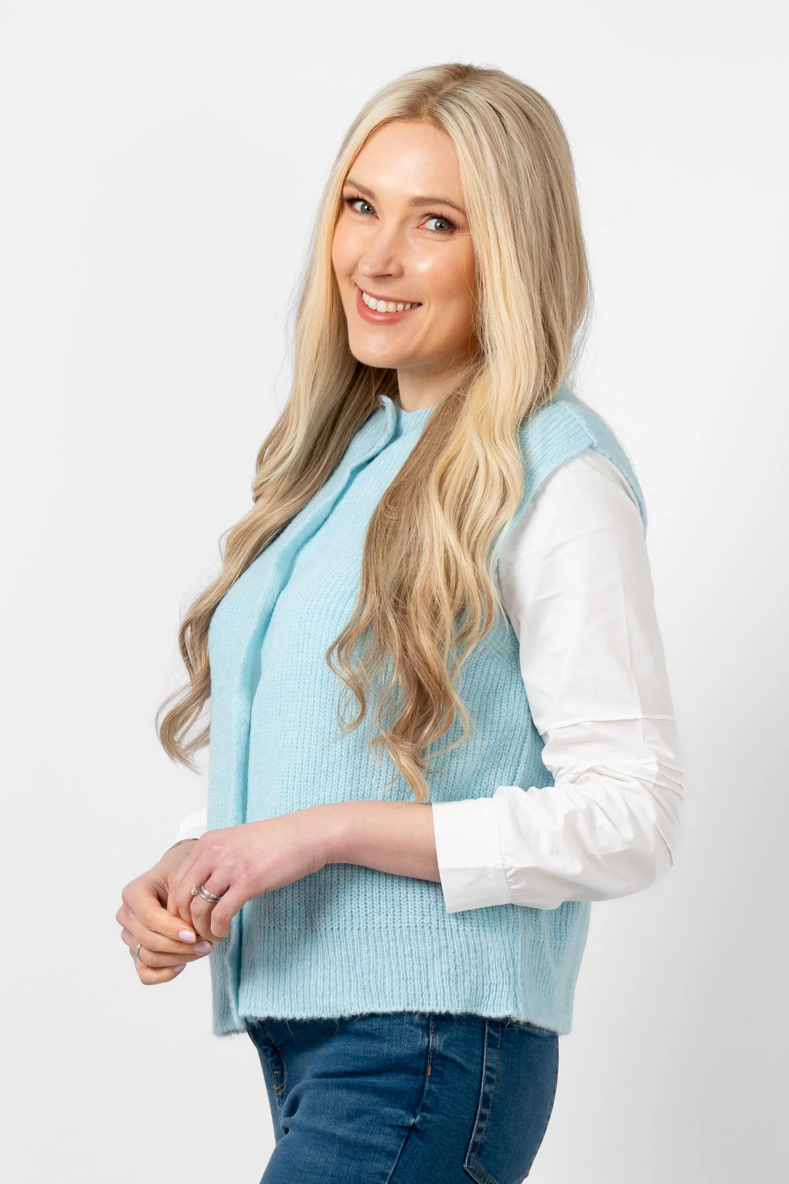 Boston Wool Blend Button Tank Top - Light Blue