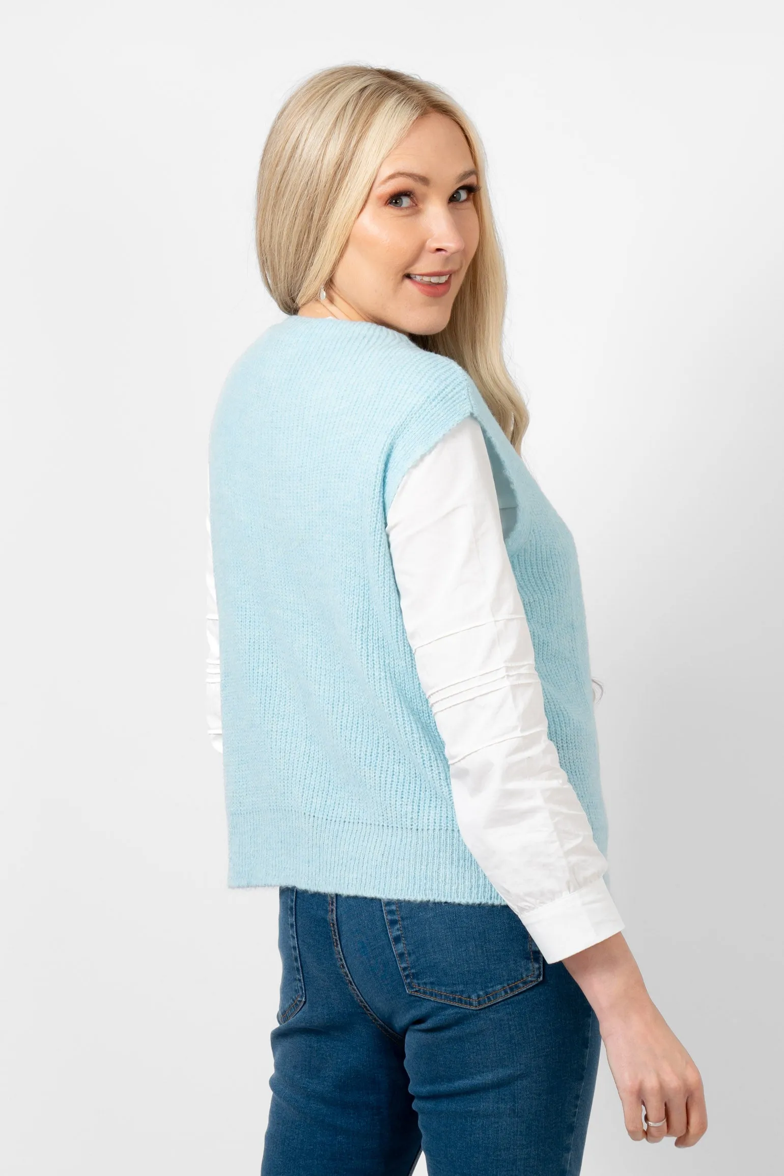 Boston Wool Blend Button Tank Top - Light Blue