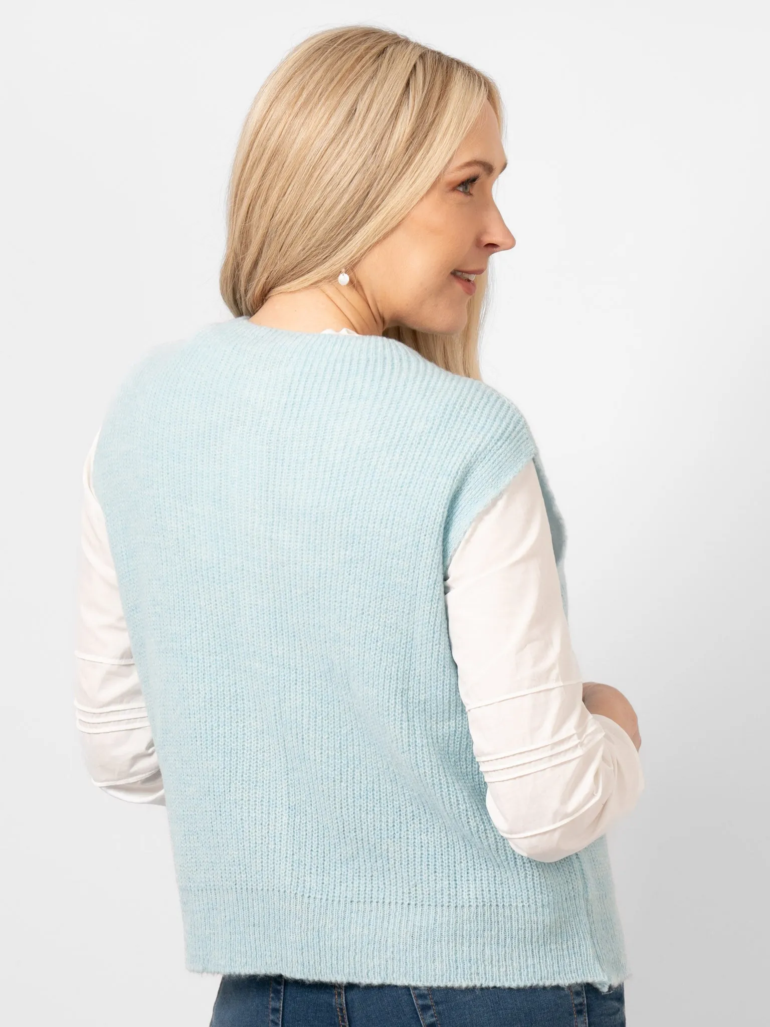 Boston Wool Blend Button Tank Top - Light Blue