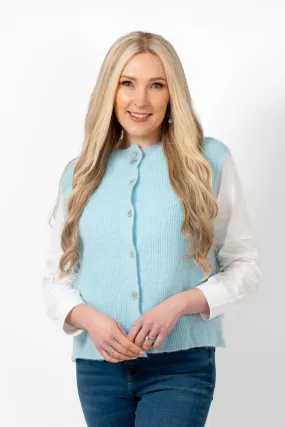 Boston Wool Blend Button Tank Top - Light Blue