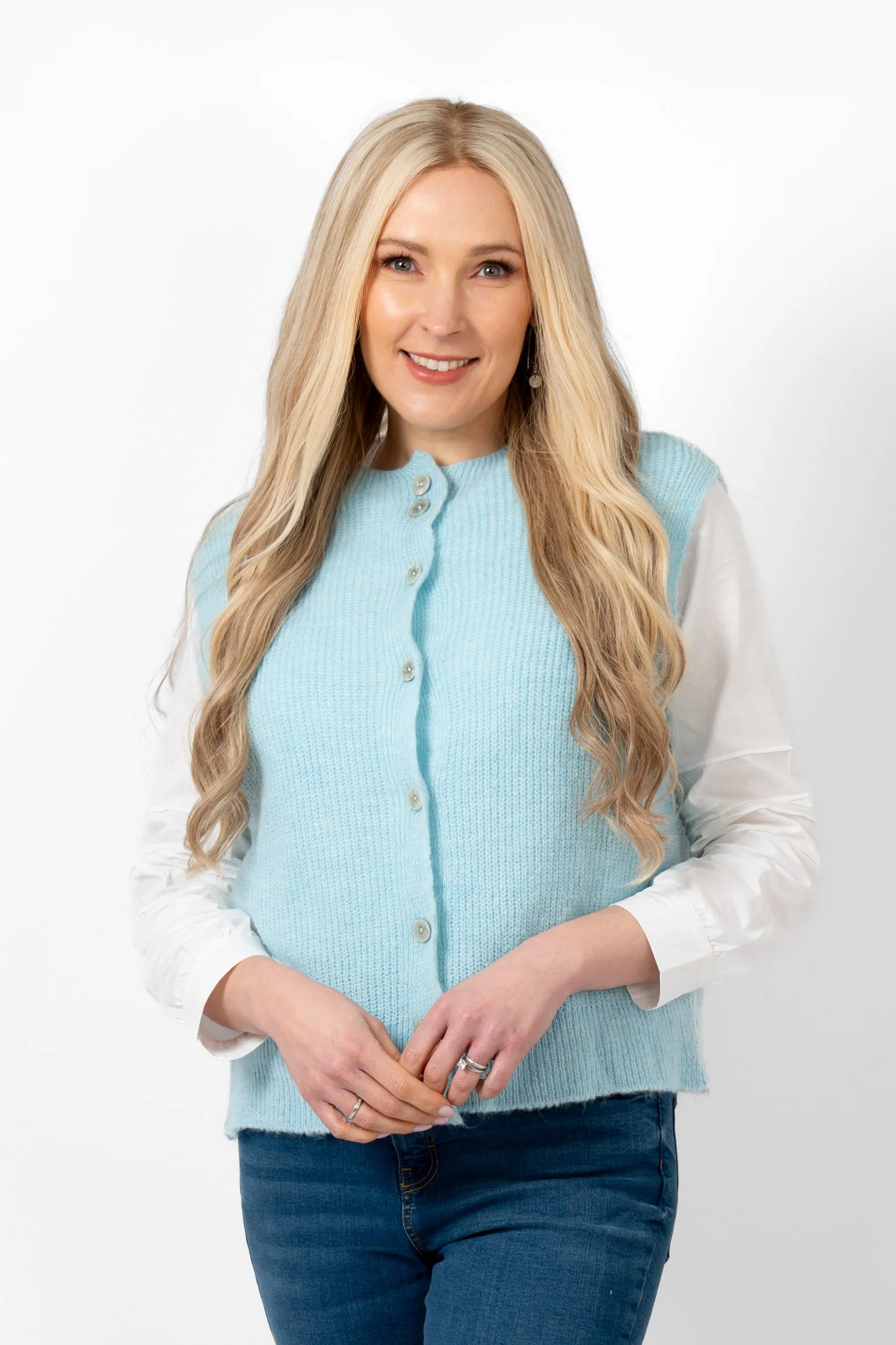 Boston Wool Blend Button Tank Top - Light Blue
