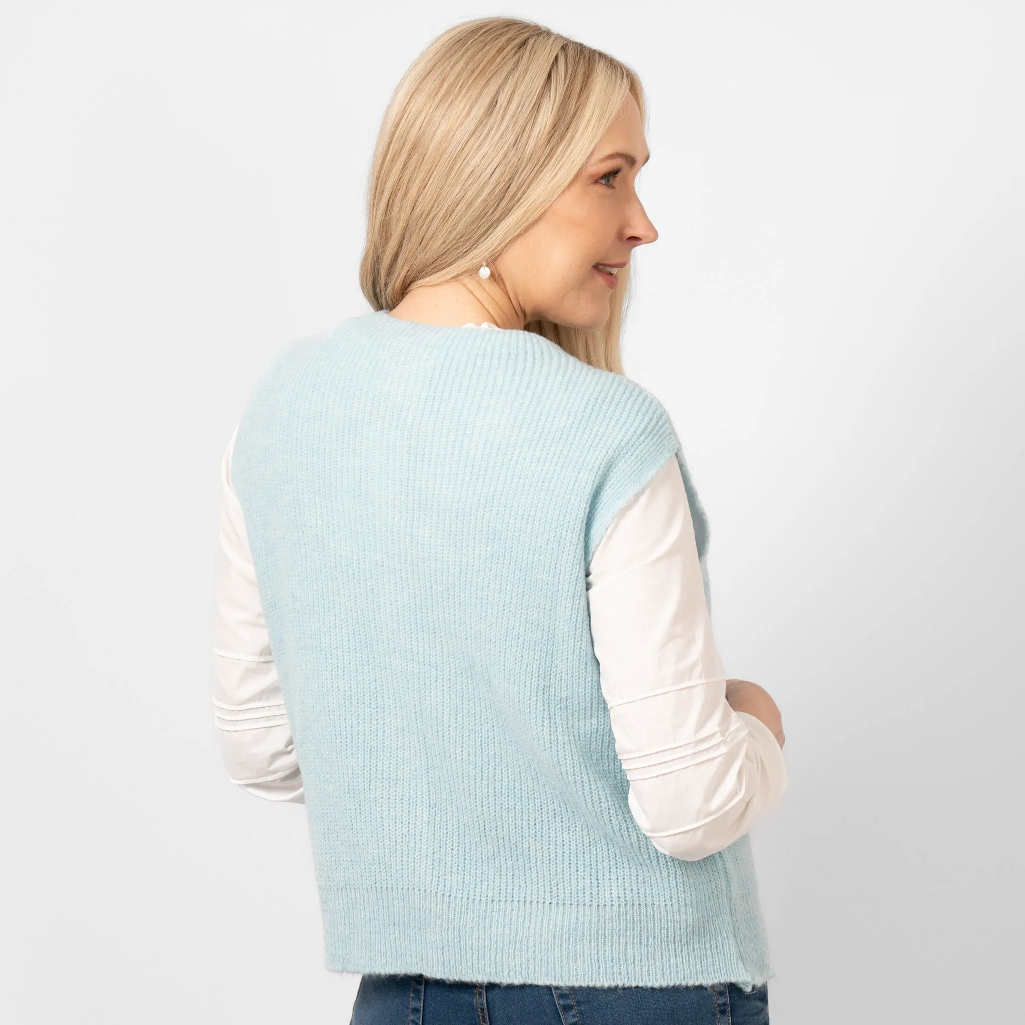 Boston Wool Blend Button Tank Top - Light Blue