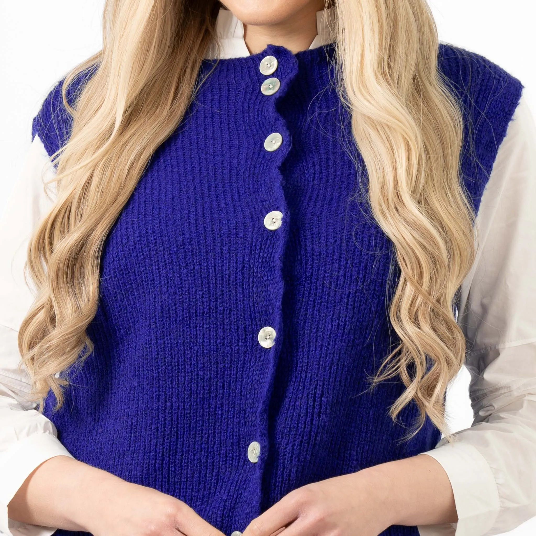 Boston Wool Blend Button Tank Top - Royal Blue