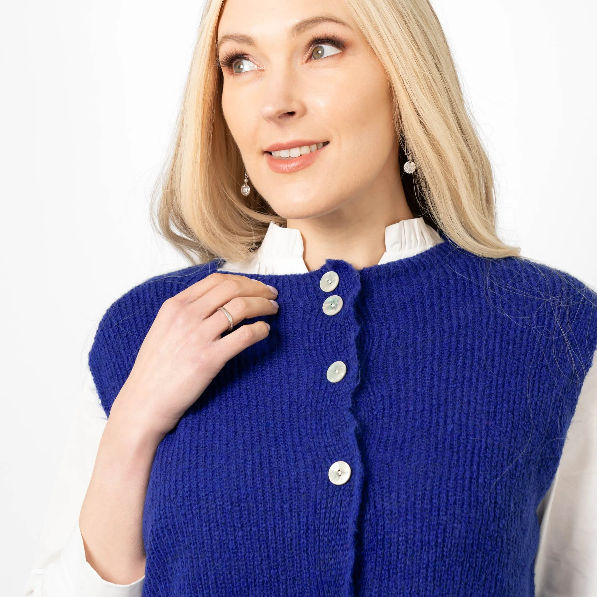 Boston Wool Blend Button Tank Top - Royal Blue