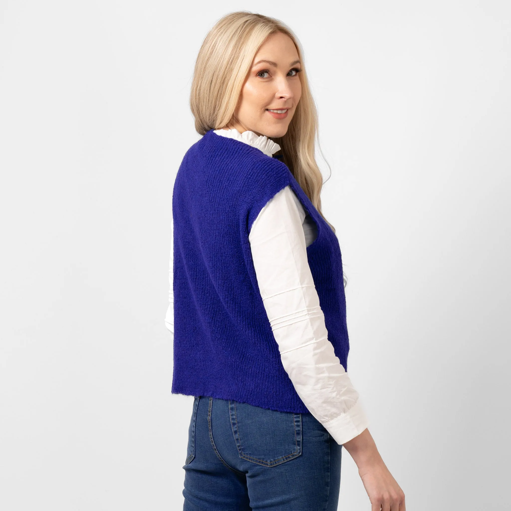 Boston Wool Blend Button Tank Top - Royal Blue