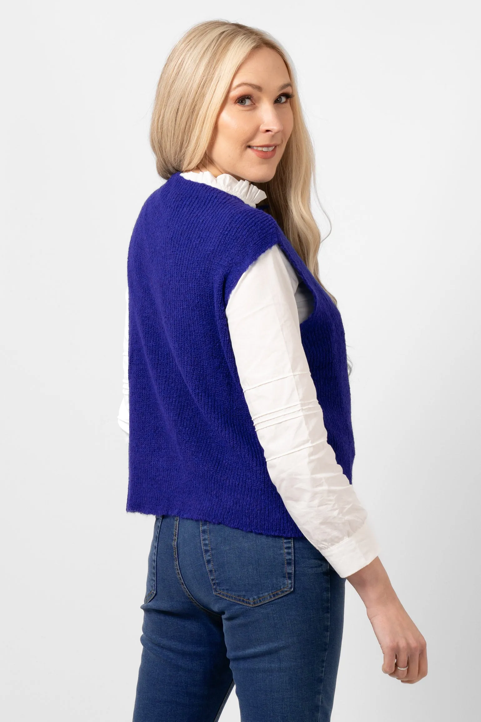 Boston Wool Blend Button Tank Top - Royal Blue