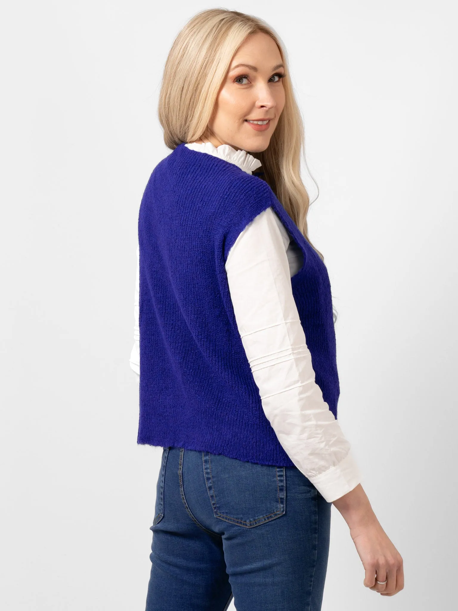 Boston Wool Blend Button Tank Top - Royal Blue