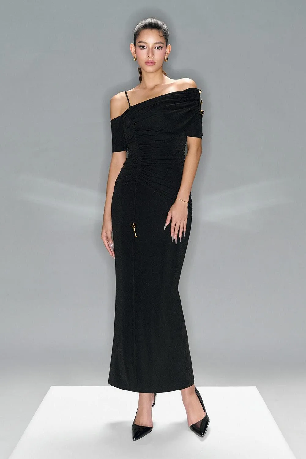 Charlotte Bodycon Gathered Spandex Ankle Length Dress