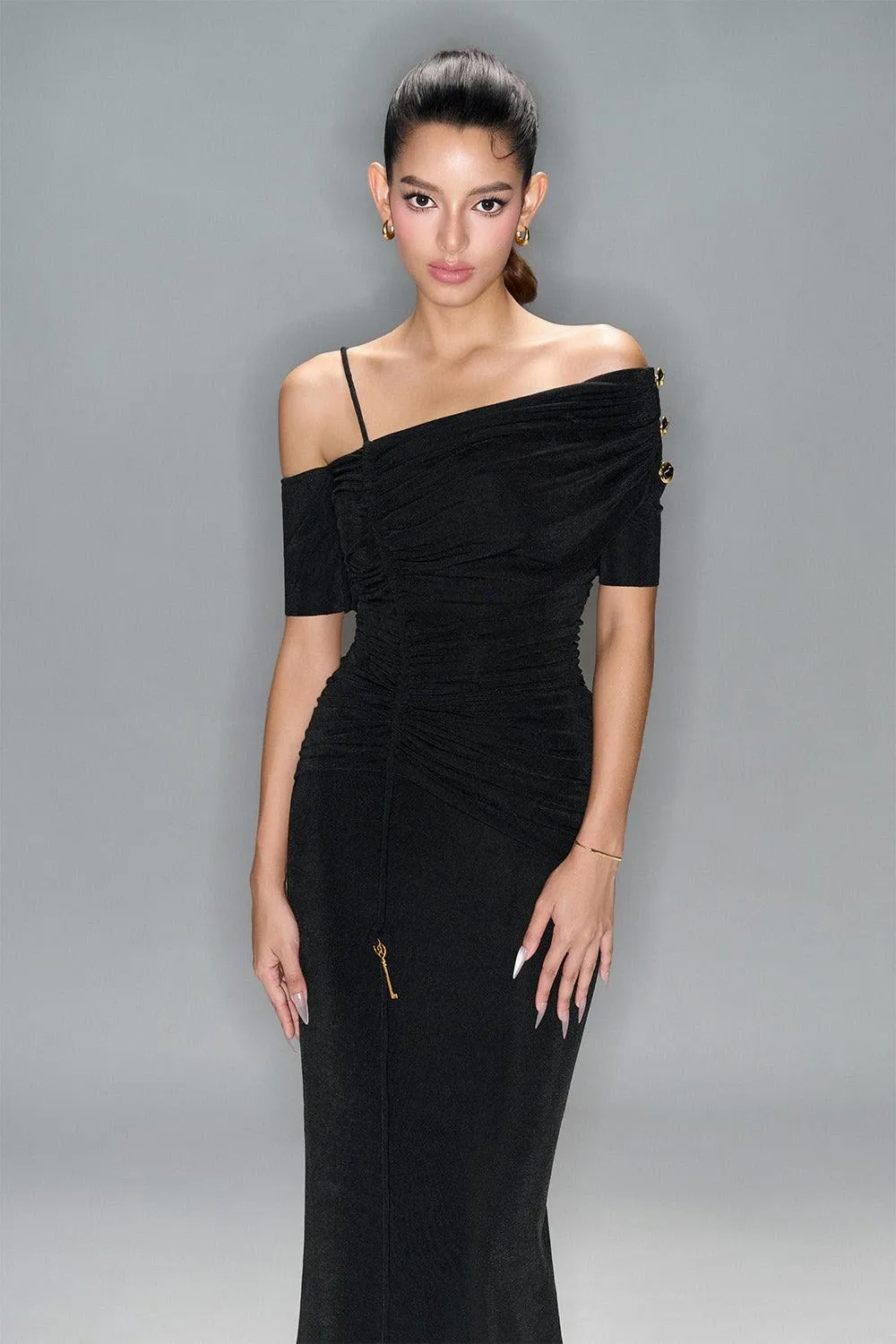 Charlotte Bodycon Gathered Spandex Ankle Length Dress