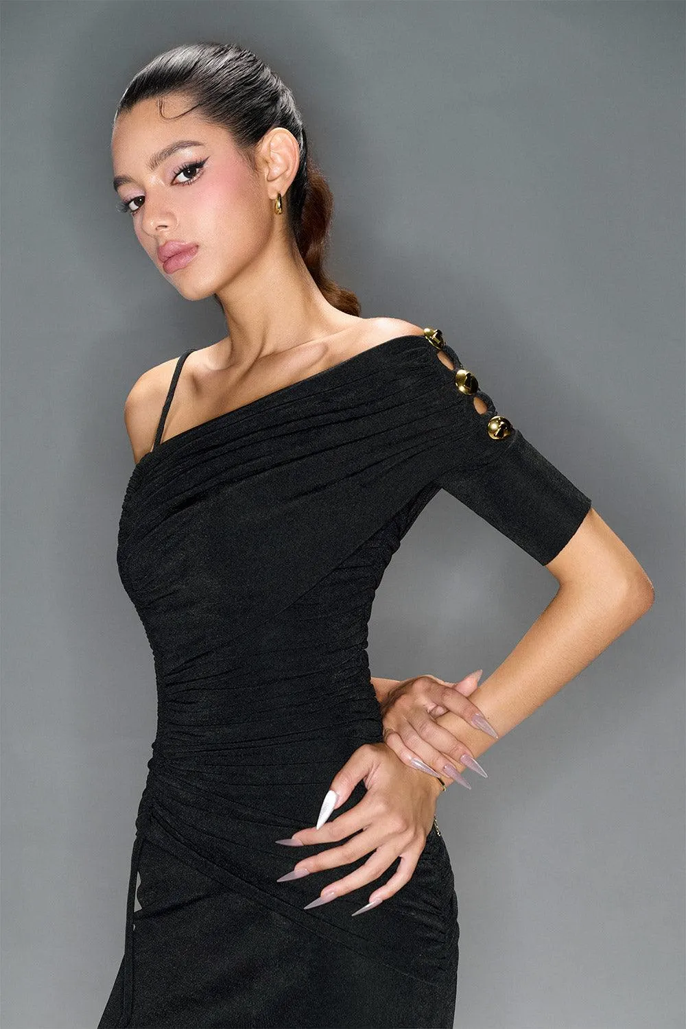 Charlotte Bodycon Gathered Spandex Ankle Length Dress
