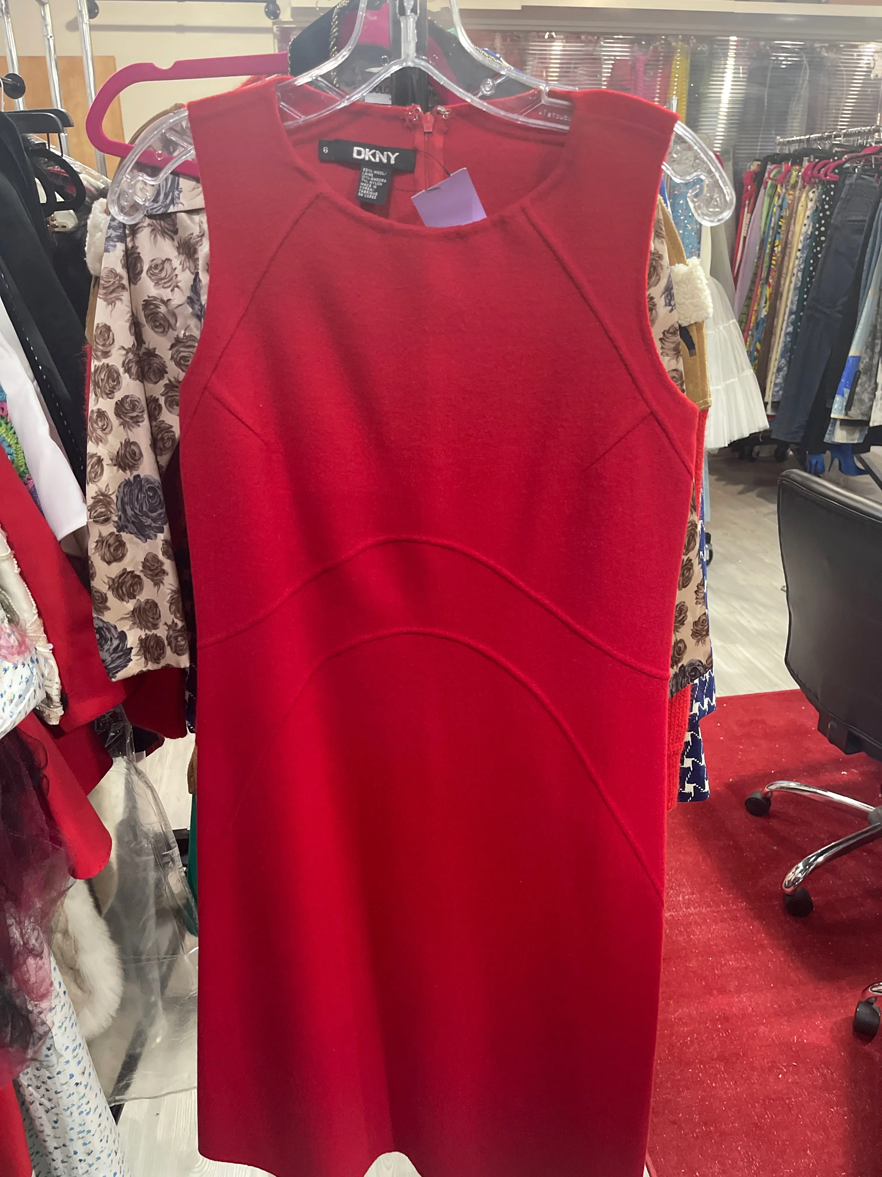DKNY Size 6 Red Wool Coat Dress Dress