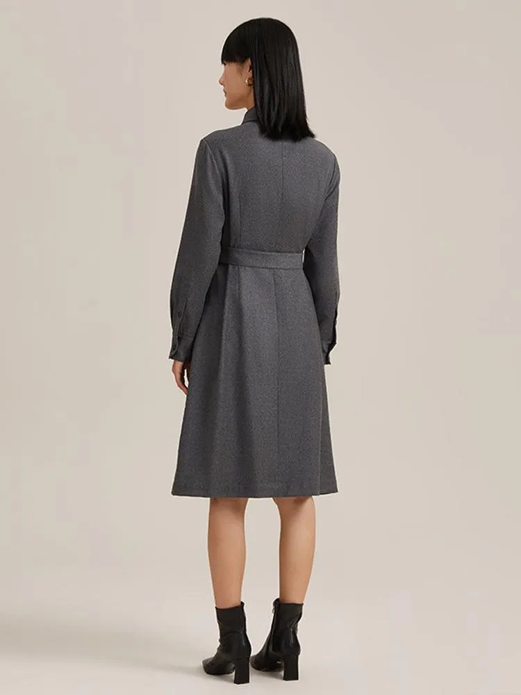 Grey Cashmere Shirt Dress With Belt