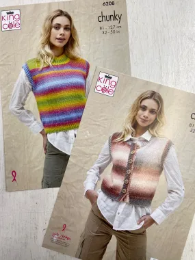King Cole Knitting Pattern Ladies Gilet & Tank Top Riot Chunky 6208