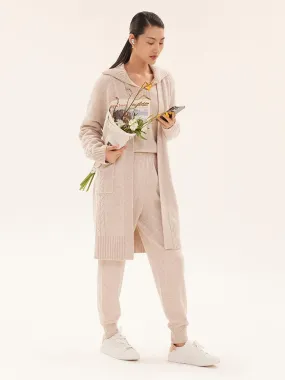 Knitted Patterned Mid-length 100% Wool Coat