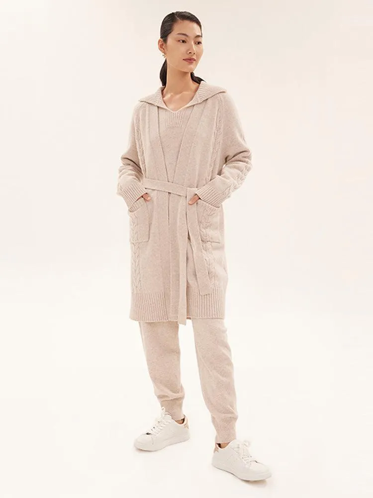 Knitted Patterned Mid-length 100% Wool Coat