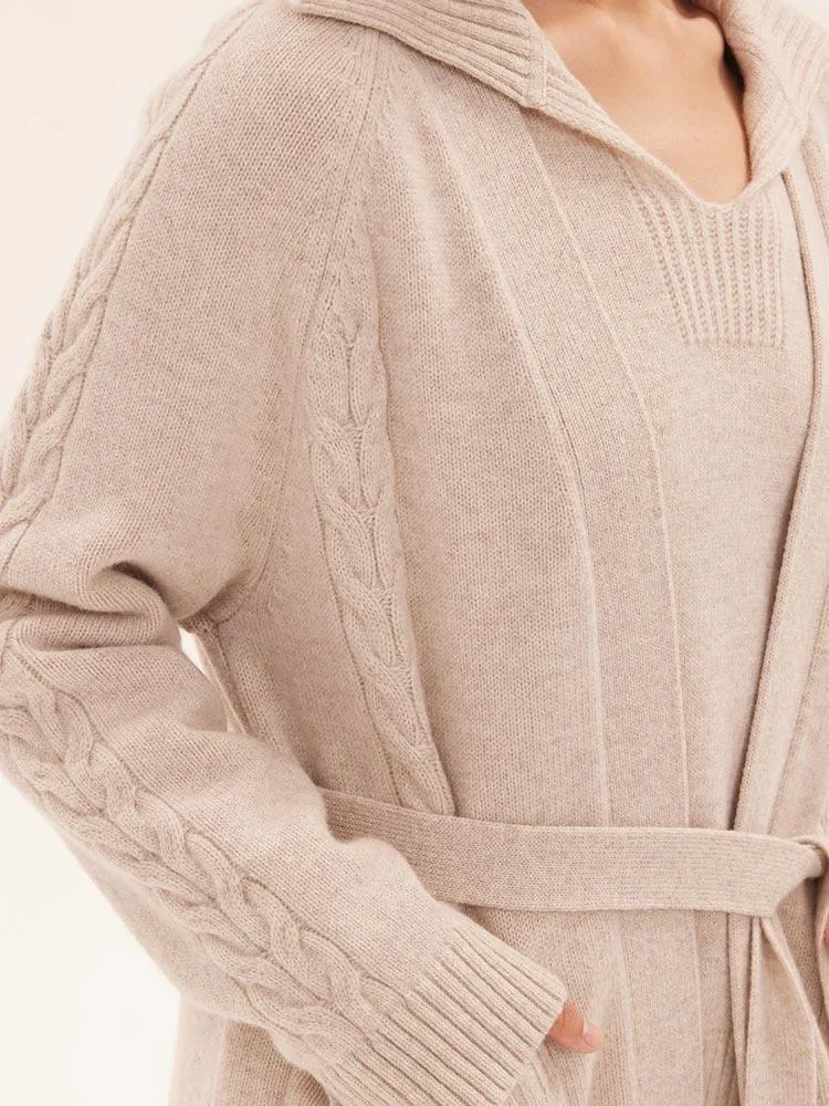 Knitted Patterned Mid-length 100% Wool Coat