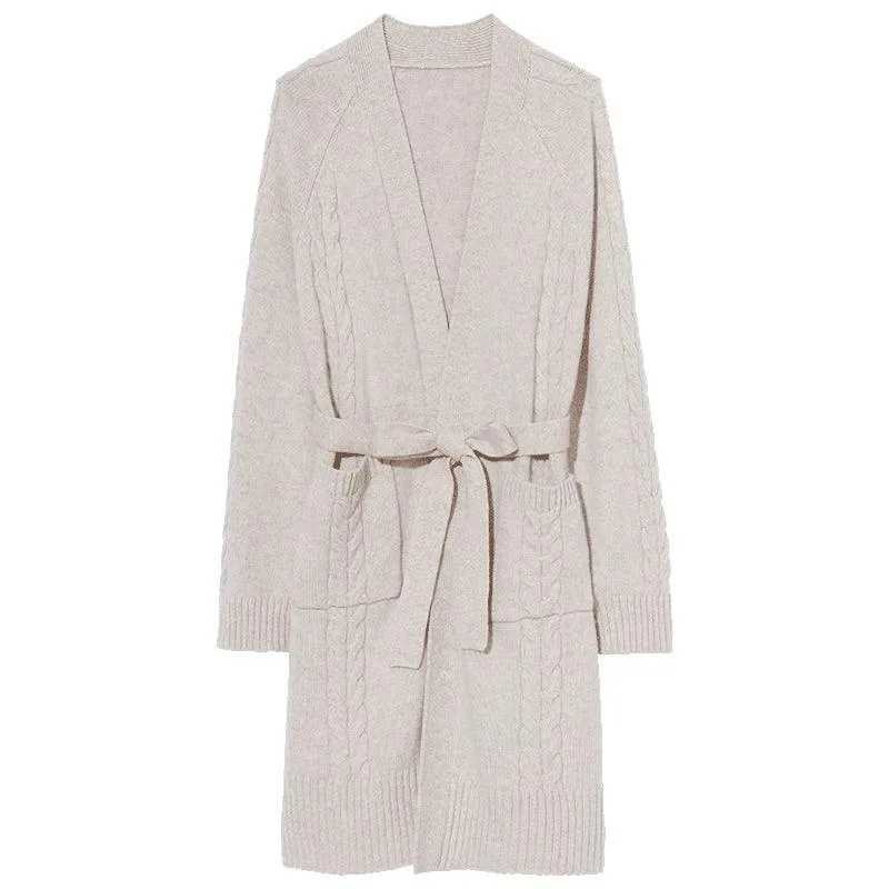 Knitted Patterned Mid-length 100% Wool Coat