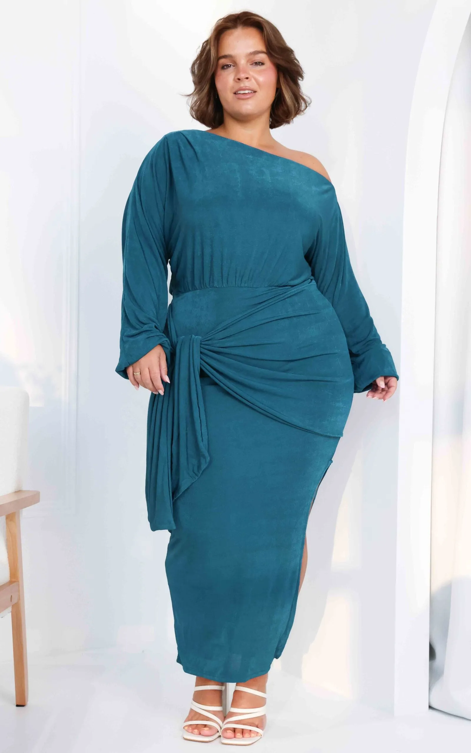 Kobe Maxi Dress - Teal Blue Sheen