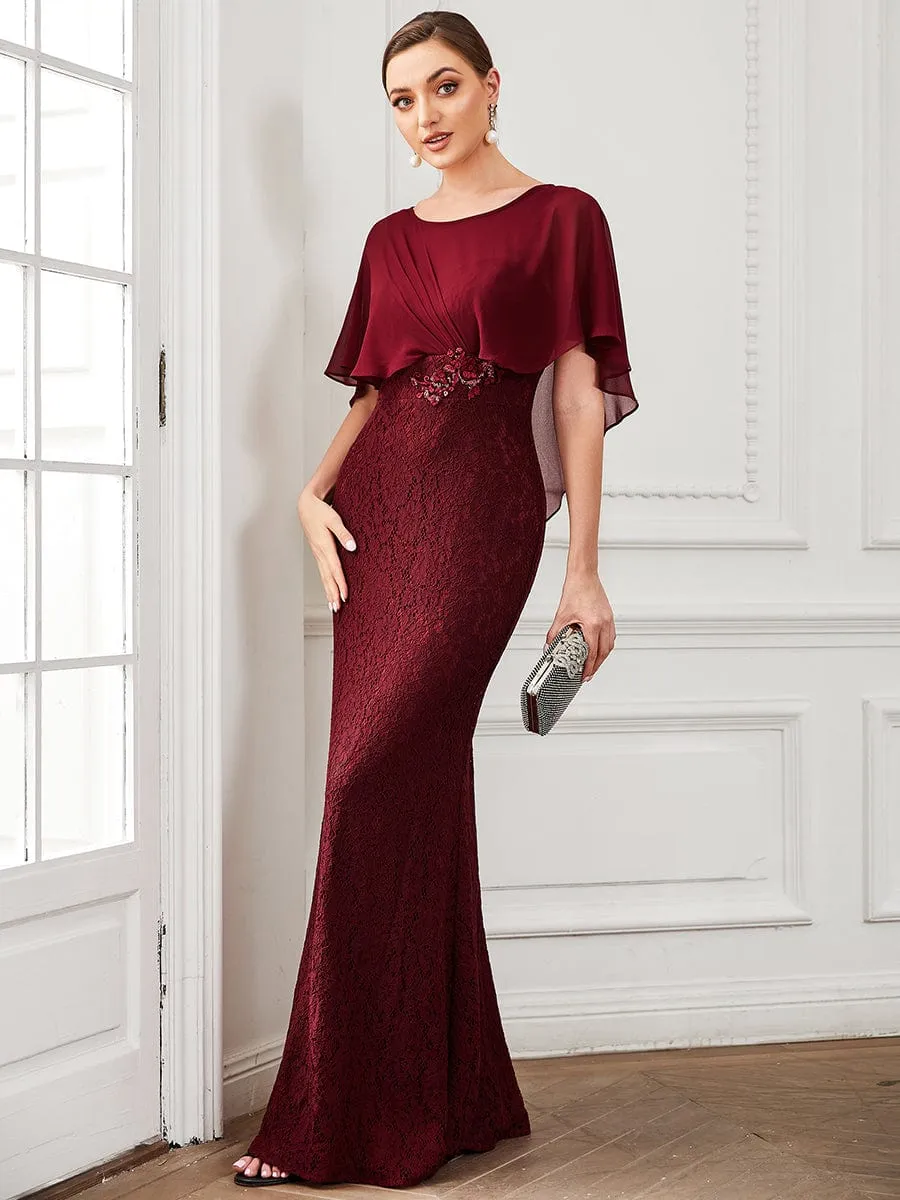 Lace Fishtail Chiffon Coverup Mother of the Bride Dress
