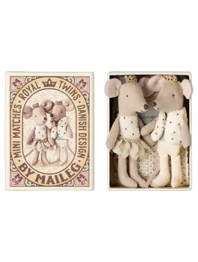 Maileg Royal Twin Mice, Little Sister and Brother in Matchbox SS25
