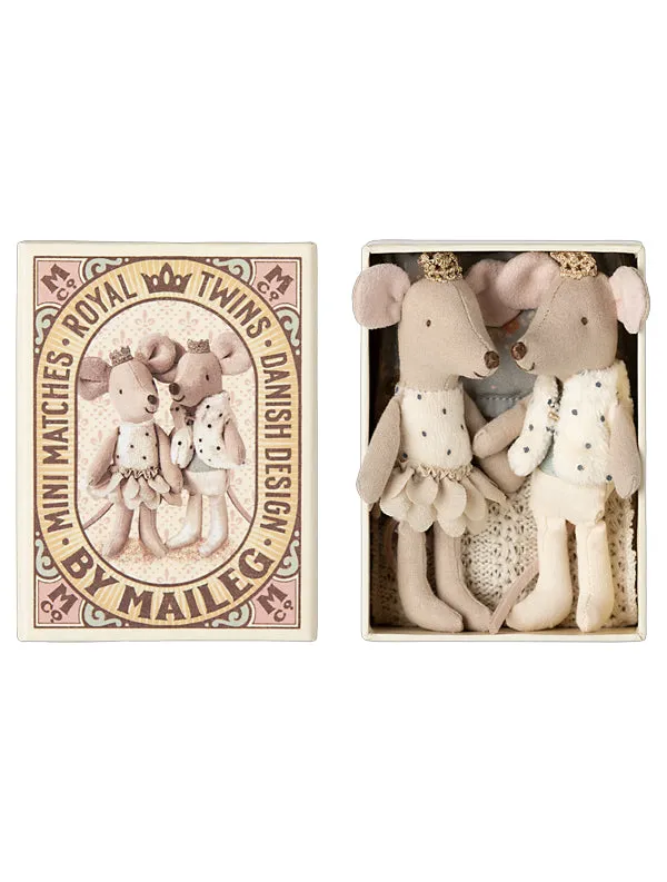 Maileg Royal Twin Mice, Little Sister and Brother in Matchbox SS25