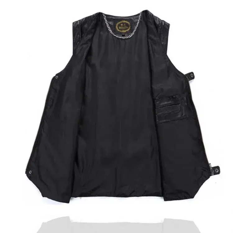 Men's Genuine Leather Imported Vest Male Multiple Pockets Sleeveless Coat Men V-neck Real Sheepskin Waistcoat