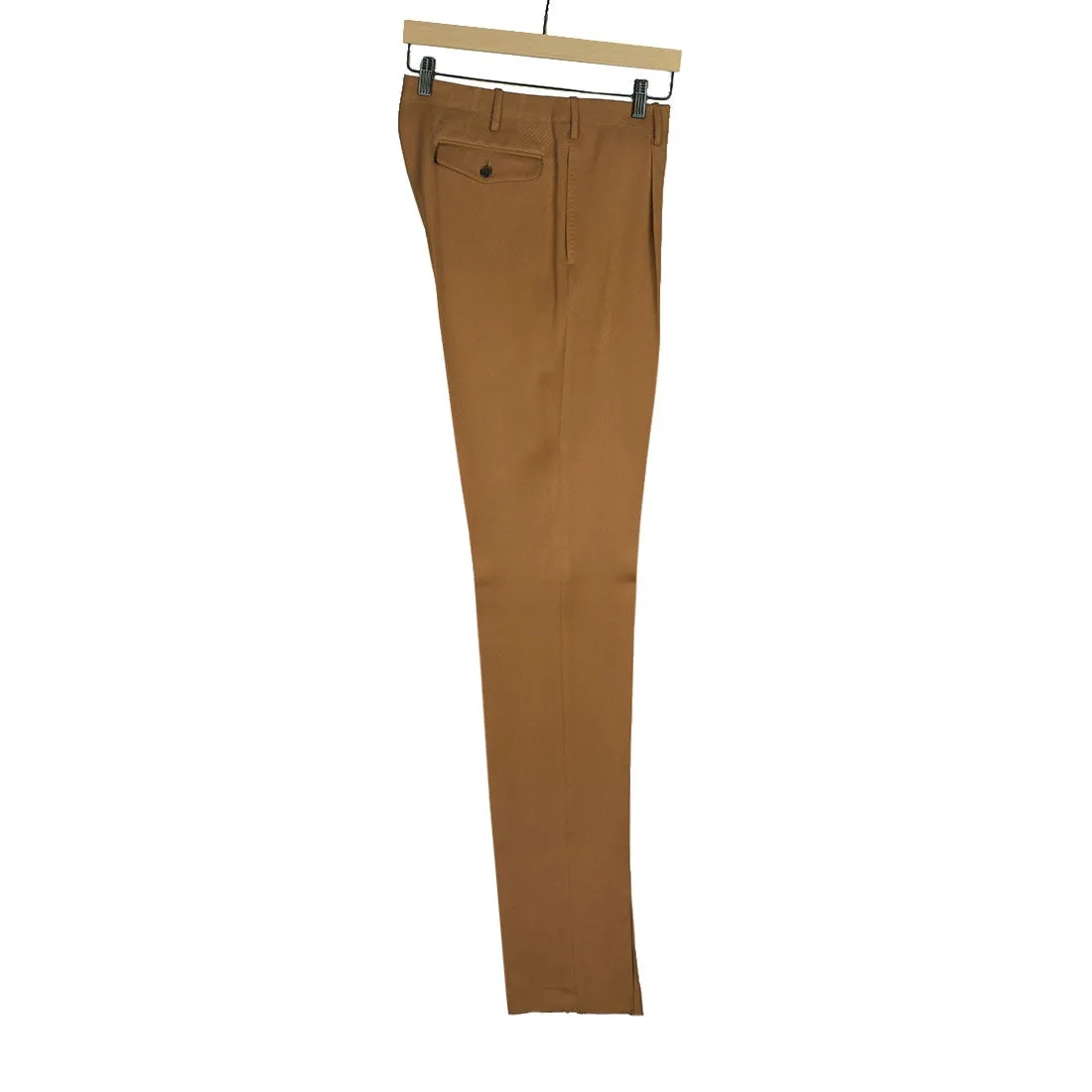 Pleated wool cavalry twill trousers, camel color