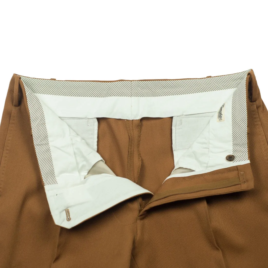 Pleated wool cavalry twill trousers, camel color