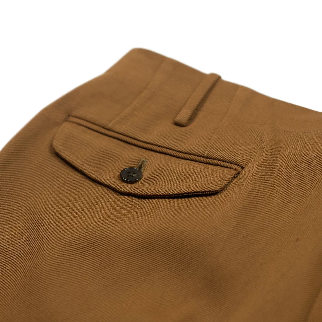 Pleated wool cavalry twill trousers, camel color