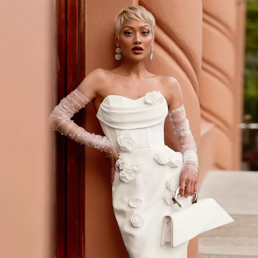 Sexy Tube Top Bandage Dress Three Dimensional Floral Socialite Dress Dress