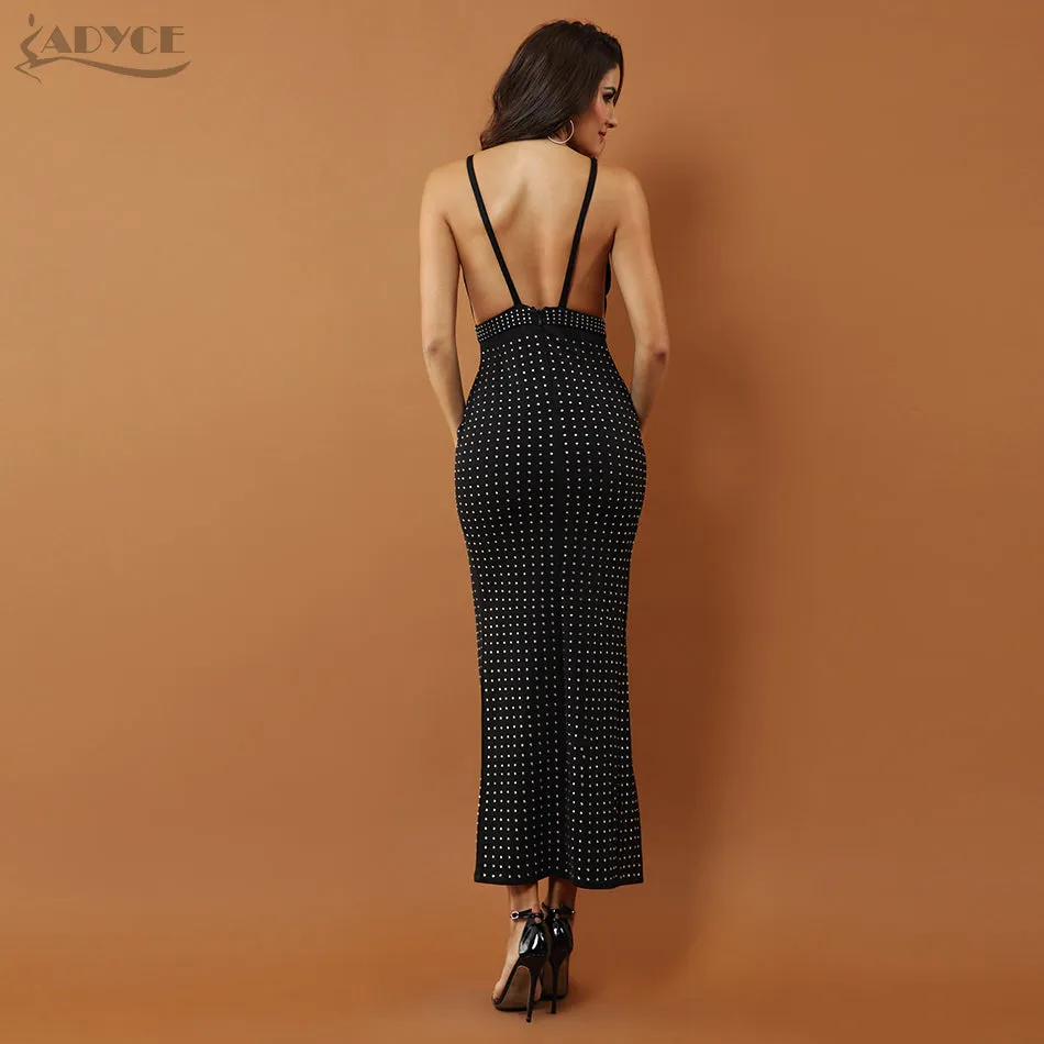 Spaghetti Strap Sleeveless Beaded Sexy Backless Splitting Dress